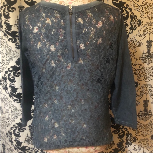 Blue 3/4Sleeve Top with Lace Backing and Zipper - Picture 5 of 6